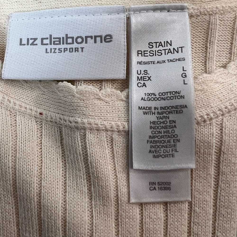 Liz Claiborne Liz Sport Ivory Long Sleeve Knit Sweater Top Size: Large - Picture 2 of 7